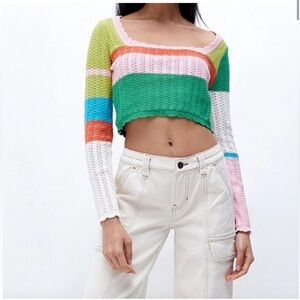 PacSun LA Hearts Color Block Cropped Knit Sweater
